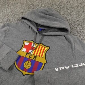 FC Barcelona Hoodie Mens XL Gray Soccer Futbol Football Pullover Sweatshirt Gym